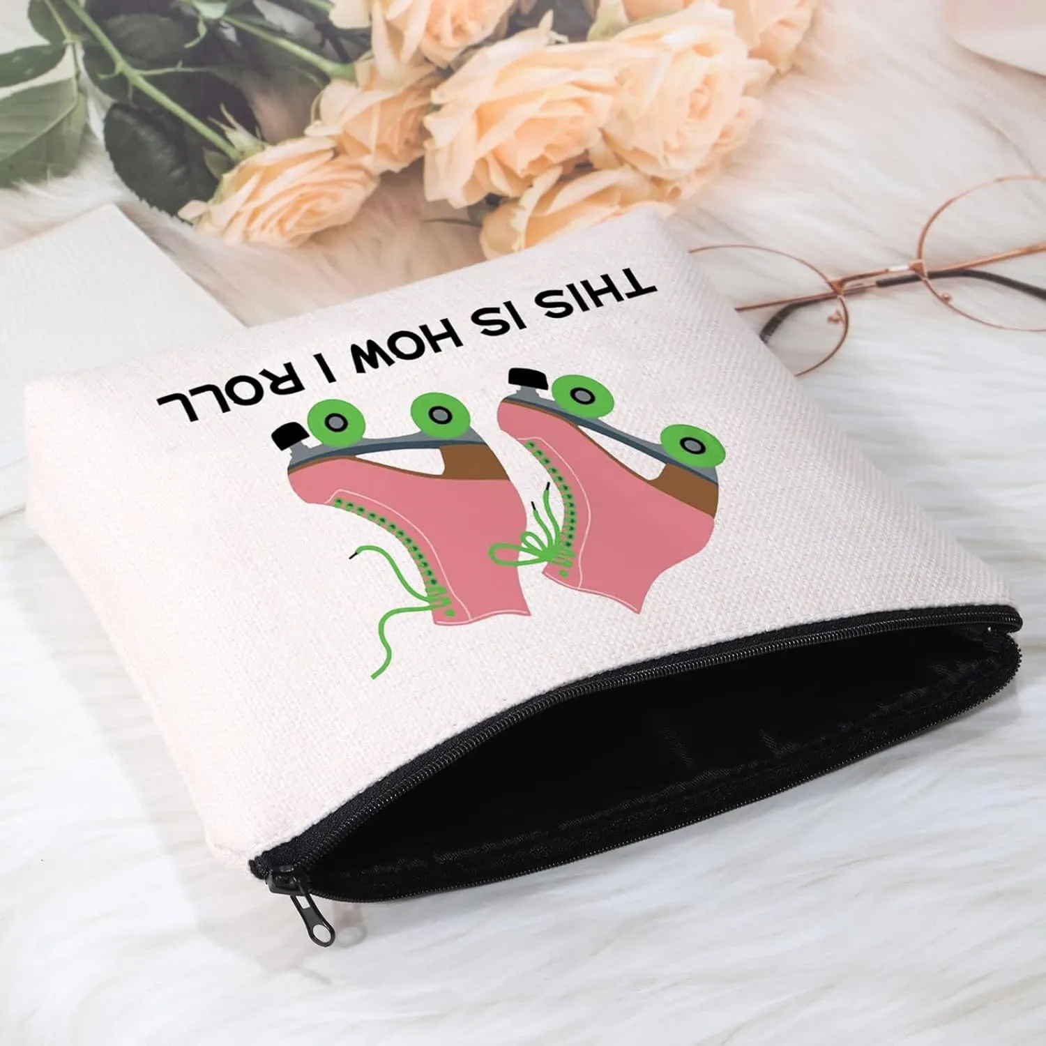 POFULL Roller Skater Gift Roller Skating Lover Makeup Bag This Is How I Roll Cosmetic Bag (Roller Skater bag)