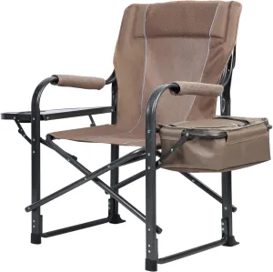 Portable Camping Chair for Adults, Folding Ice Camping Chair with Cup Holder and Cooler Bag, Fishing Chair Director Chair for Fishing Lawn Patio Camping Hiking Picnics and Beach Trips