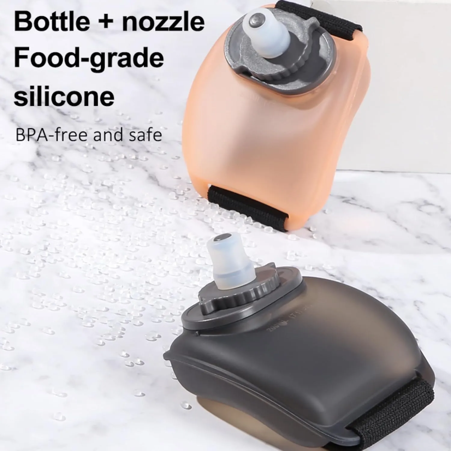 Portable Running Wrist Water Bottle, Adjustable Wrist Sports Water Bottles, Reusable Leak Proof 7 Oz Silicone Sports Water Jug for Travel Camping Rock Climbing Jogging Hiking Marathon Cycling (White)