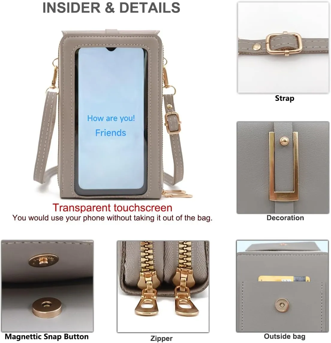 PORT&LOTUS Small Cell Cross Body Purses for Women Mini Shoulder Handbags Zipper Crossbody Bags
