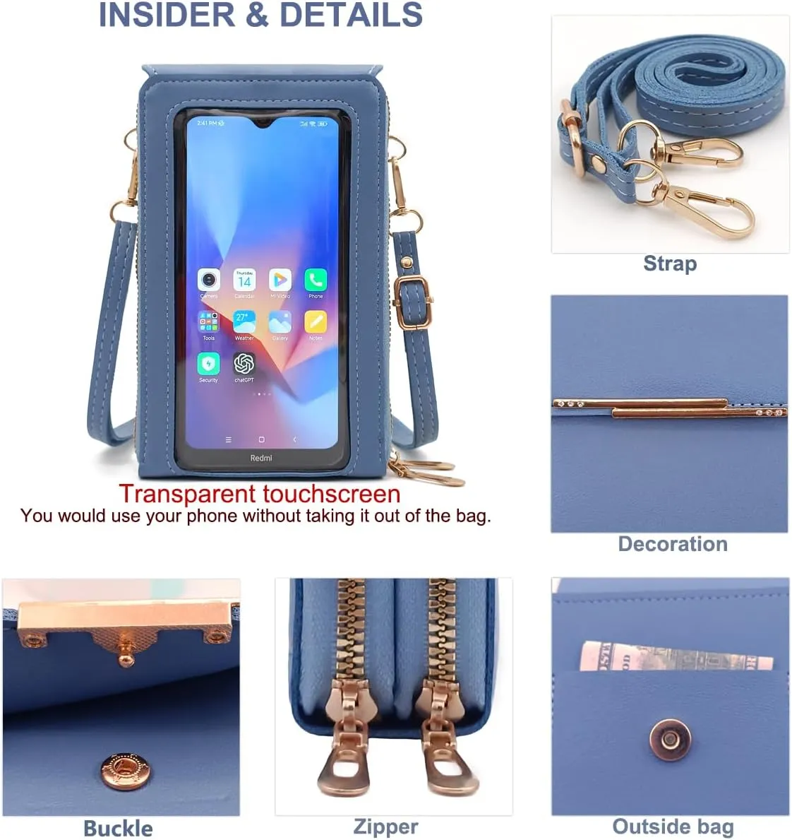 PORT&LOTUS Small Cell Cross Body Purses for Women Mini Shoulder Handbags Zipper Crossbody Bags