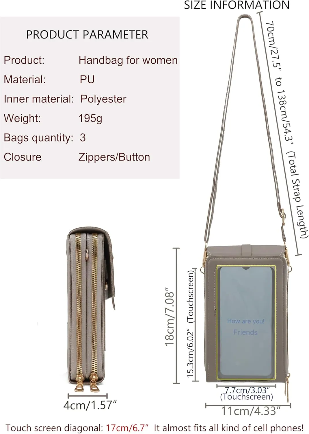 PORT&LOTUS Small Cell Cross Body Purses for Women Mini Shoulder Handbags Zipper Crossbody Bags