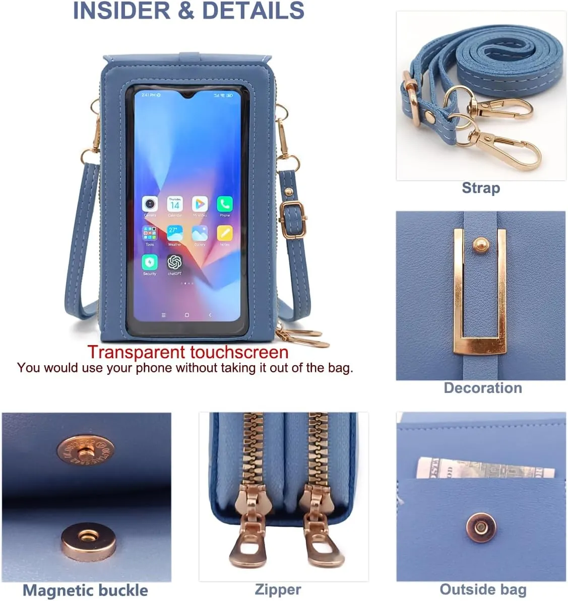 PORT&LOTUS Small Cell Cross Body Purses for Women Mini Shoulder Handbags Zipper Crossbody Bags
