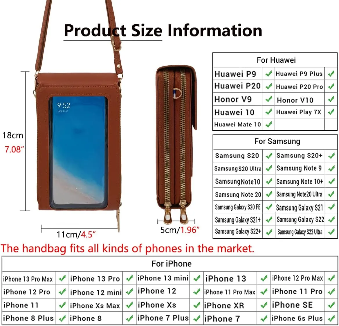 PORT&LOTUS Small Crossbody Handbags for Women Cell Phone Purse Wallet Ladies Women's Clutch PU Leather Shoulder Bags
