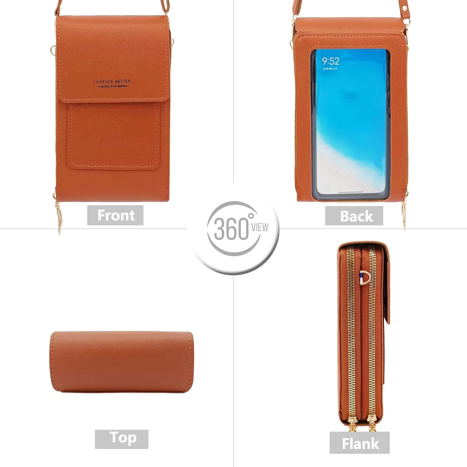 PORT&LOTUS Small Crossbody Handbags for Women Cell Phone Purse Wallet Ladies Women's Clutch PU Leather Shoulder Bags