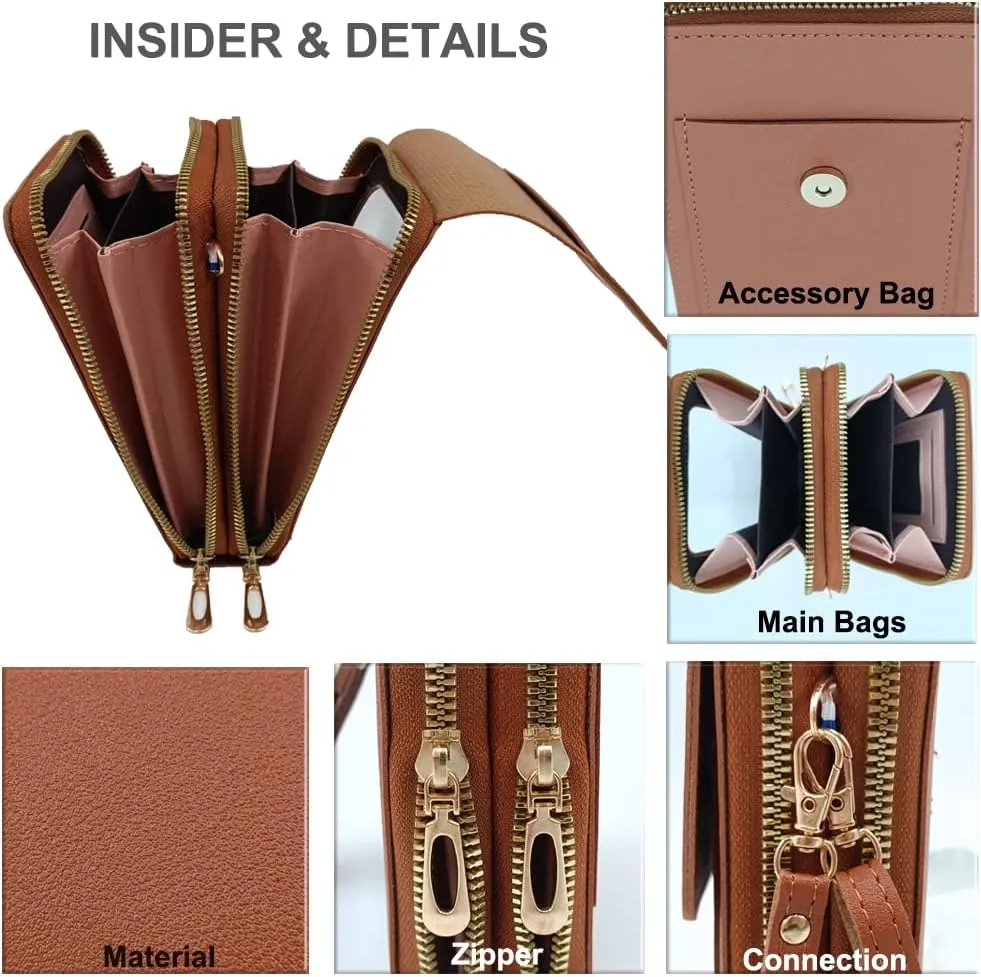 PORT&LOTUS Small Crossbody Handbags for Women Cell Phone Purse Wallet Ladies Women's Clutch PU Leather Shoulder Bags