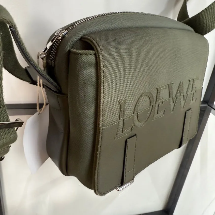 Preloved Loewe Canvas Leather Camera Crossbody UIQS in Olive Green Crossbody Bag