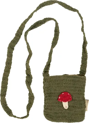 Primitives by Kathy Bag and Strap Feature a Crochet Style for a Unique Handmade Appearance, Dark Green, red, White