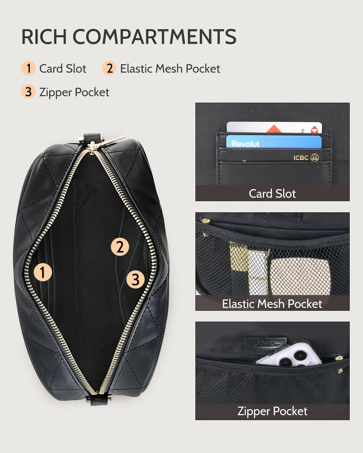 Prite Quilted Crossbody Bag for Women, Vegan Leather Handbag with Shoulder Strap, Small Purse with Card Slots