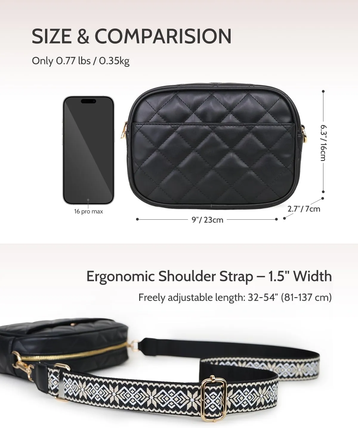 Prite Quilted Crossbody Bag for Women, Vegan Leather Handbag with Shoulder Strap, Small Purse with Card Slots