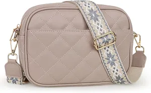 Prite Quilted Crossbody Bag for Women, Vegan Leather Handbag with Shoulder Strap, Small Purse with Card Slots