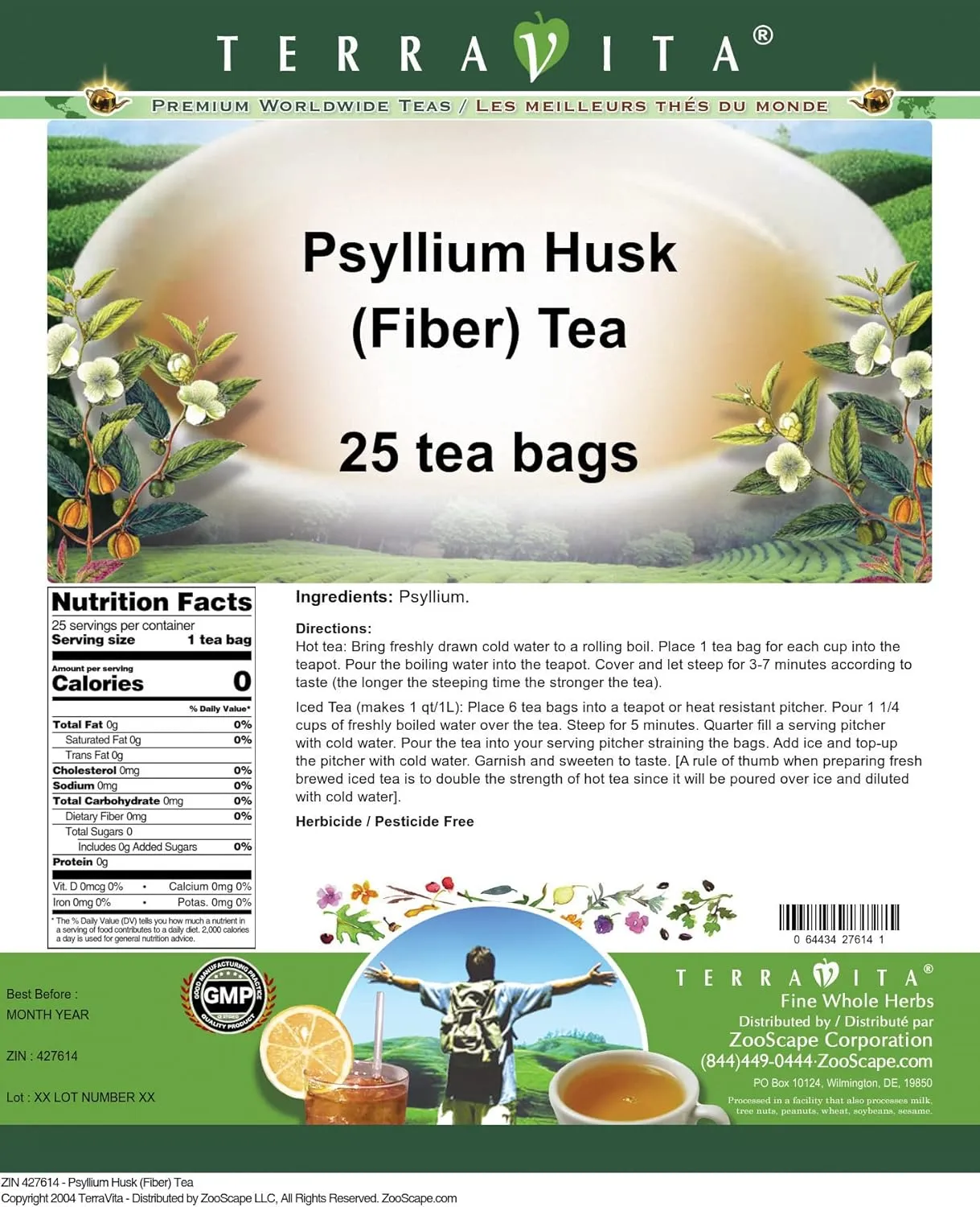 Psyllium Husk (Fiber) Tea (25 Tea Bags, ZIN: 427614) - 2 Pack