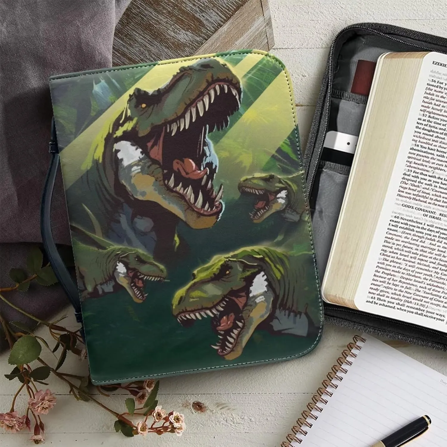 PU Leather Bible Case Carrier Crossbody Bag, Dinosaur Pattern, M