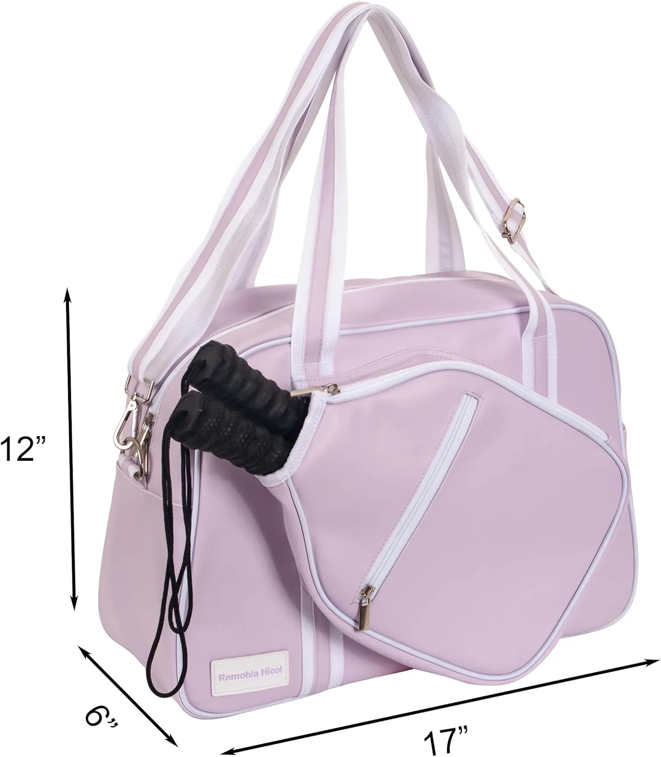 PU Leather Women Sports Shoulder Gym Bag Pickleball Duffle Bag Pickleball Tote Bag with Front Pocket for 2 Paddles, Inner Storage Pockets, Mesh Water Bottle Holder and Adjustable Shoulder Strap