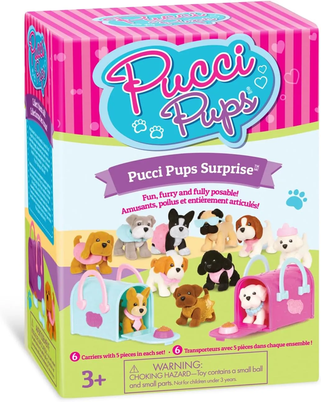 Pucci Pups - Collectible Puppy Set – 6 Toy Dogs Including Poodle – Carrier Purse – Food Bowls & Accessories – Toys for Kids 3 