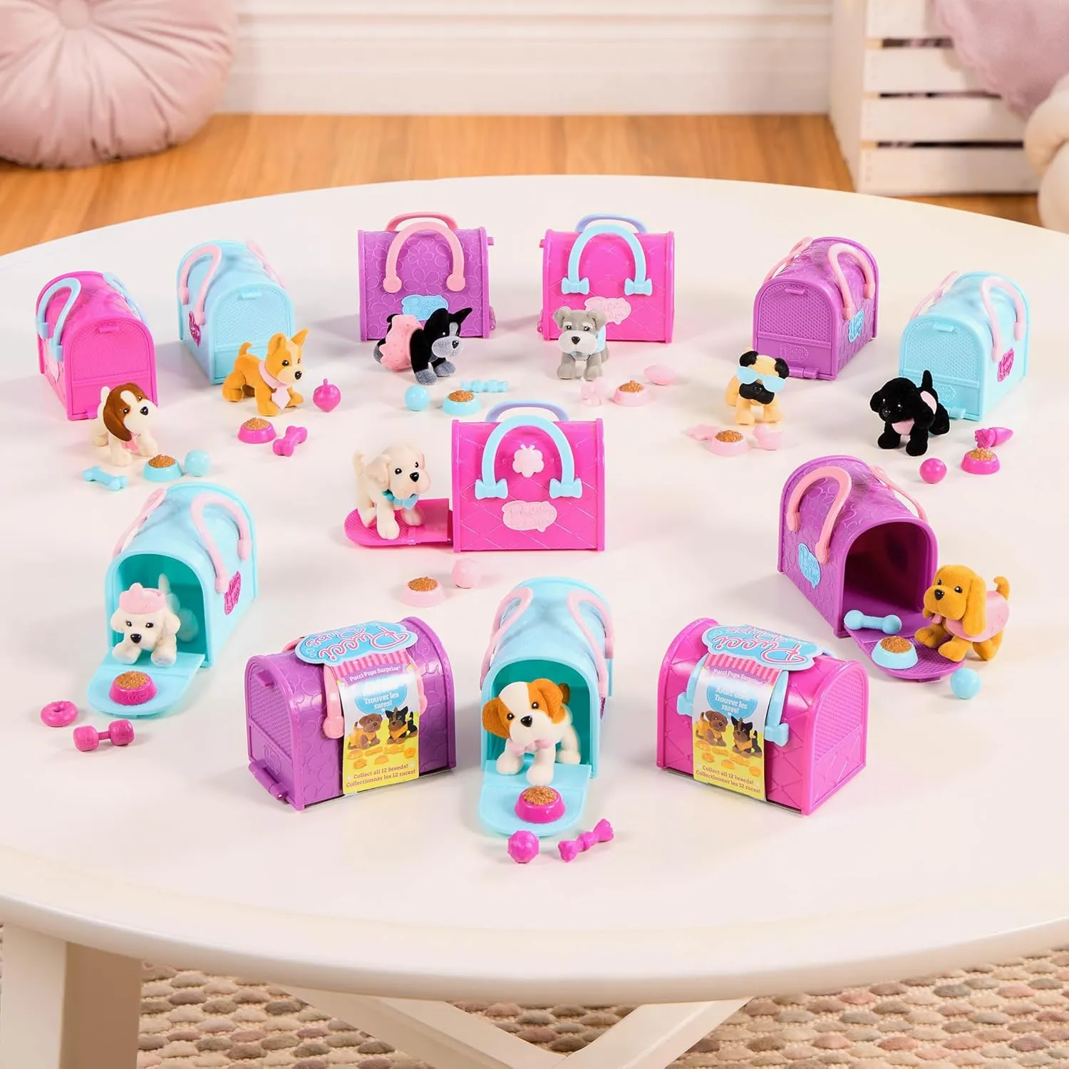 Pucci Pups - Collectible Puppy Set – 6 Toy Dogs Including Poodle – Carrier Purse – Food Bowls & Accessories – Toys for Kids 3 