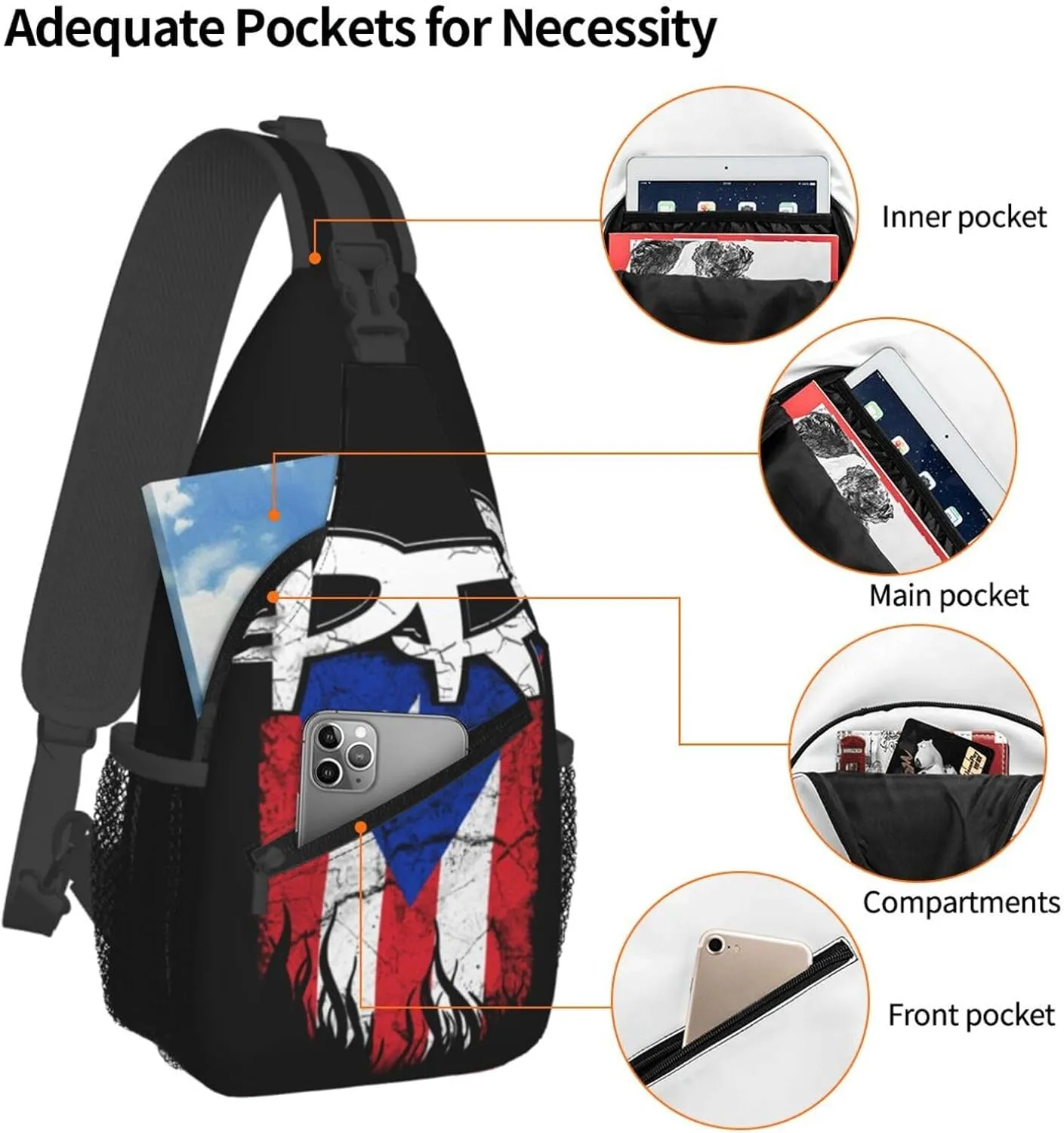 Puerto Rico Flag Sling Backpack for Women Men, Chest Bag Daypack Crossbody for Travel Sport Running Hiking