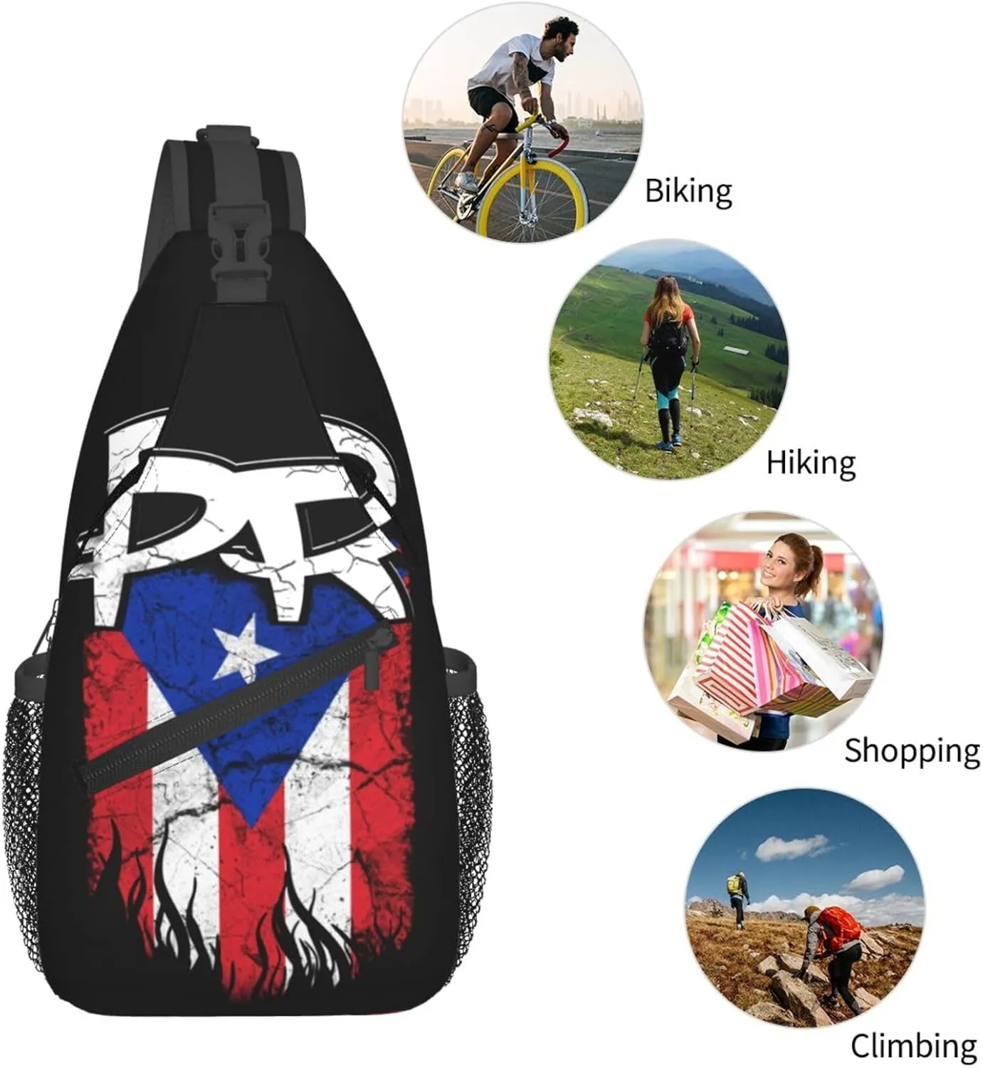 Puerto Rico Flag Sling Backpack for Women Men, Chest Bag Daypack Crossbody for Travel Sport Running Hiking