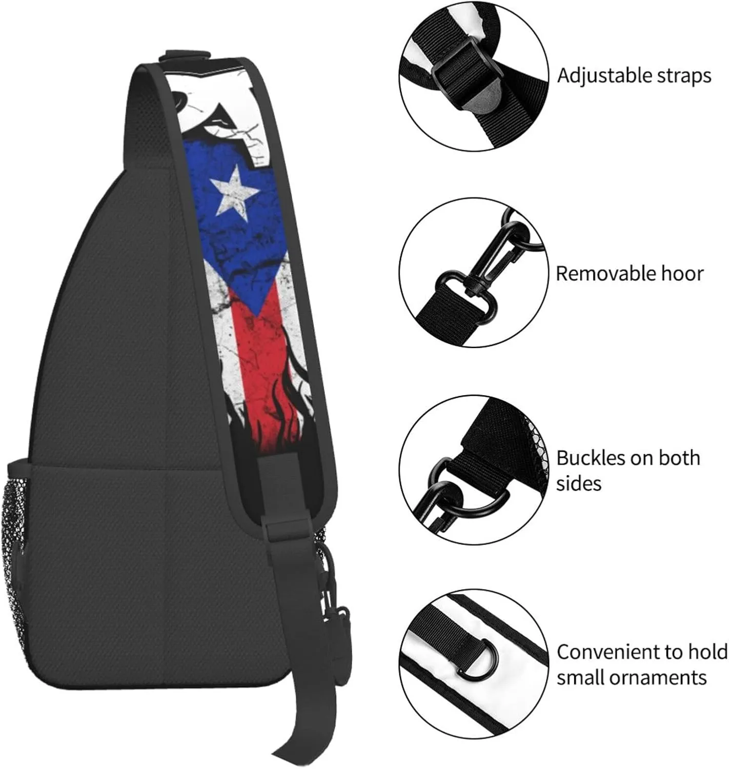 Puerto Rico Flag Sling Backpack for Women Men, Chest Bag Daypack Crossbody for Travel Sport Running Hiking