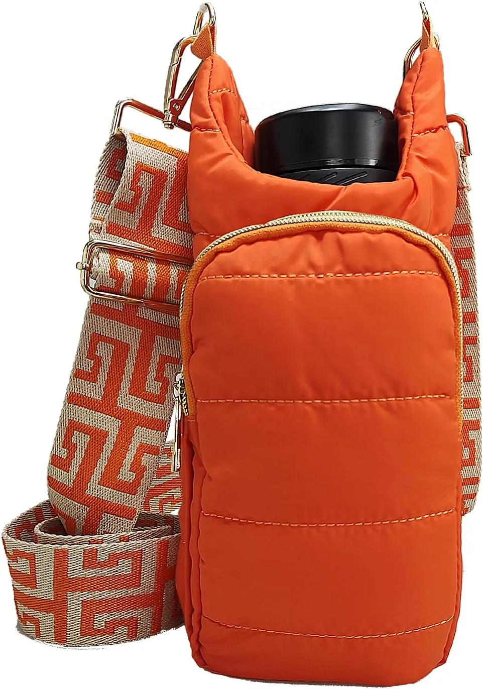 Puffer Water Bottle Holder Quilted Hydrobag Sports Pouch Bag with Adjustable Shoulder Strap Flask Sling Bag