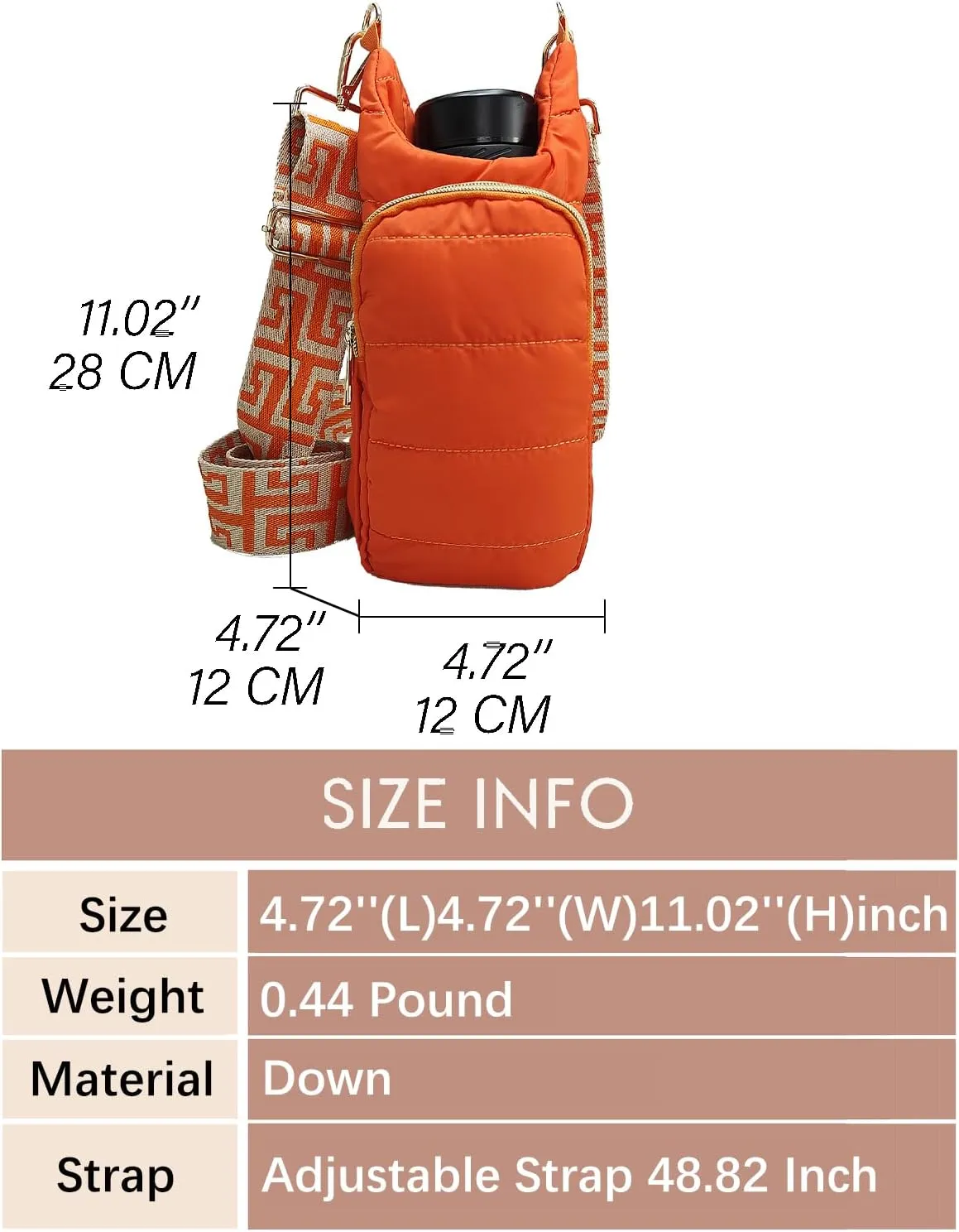 Puffer Water Bottle Holder Quilted Hydrobag Sports Pouch Bag with Adjustable Shoulder Strap Flask Sling Bag