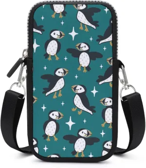 Puffins with Stars Crossbody Cell Phone Purse Crossbody Mini Bag Fashion Phone Pouch Wallet with Detachable Strap, style, dfbhjf546