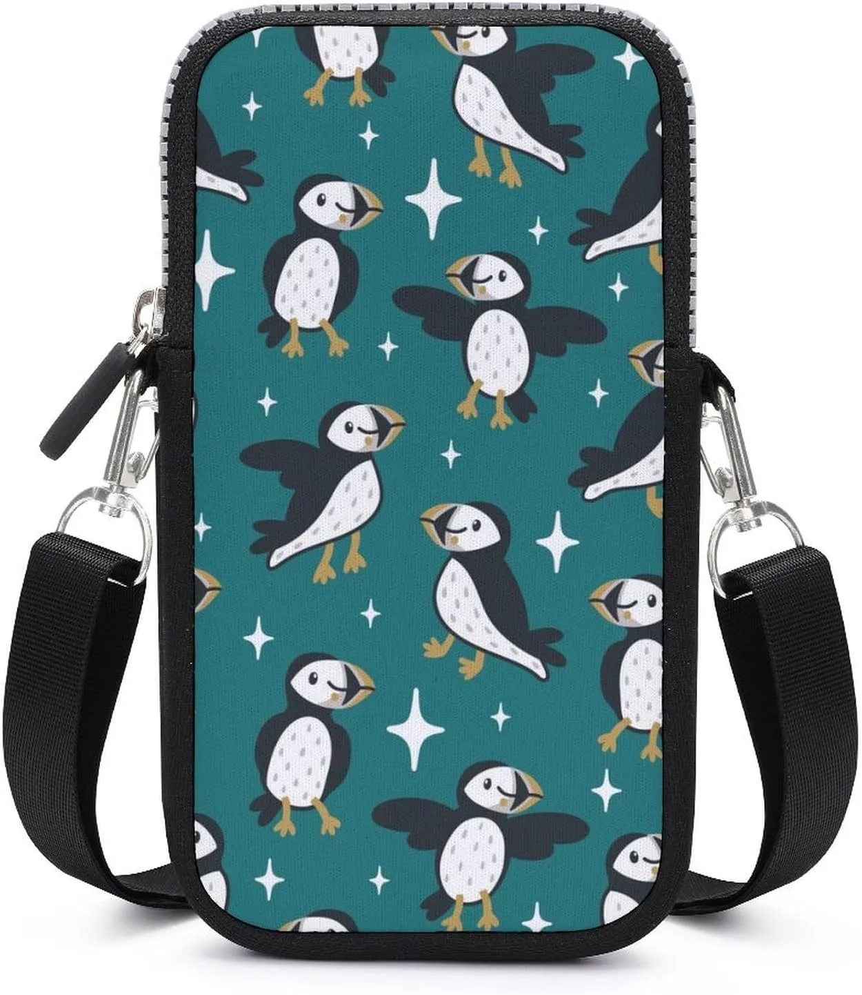 Puffins with Stars Crossbody Cell Phone Purse Crossbody Mini Bag Fashion Phone Pouch Wallet with Detachable Strap, style, dfbhjf546