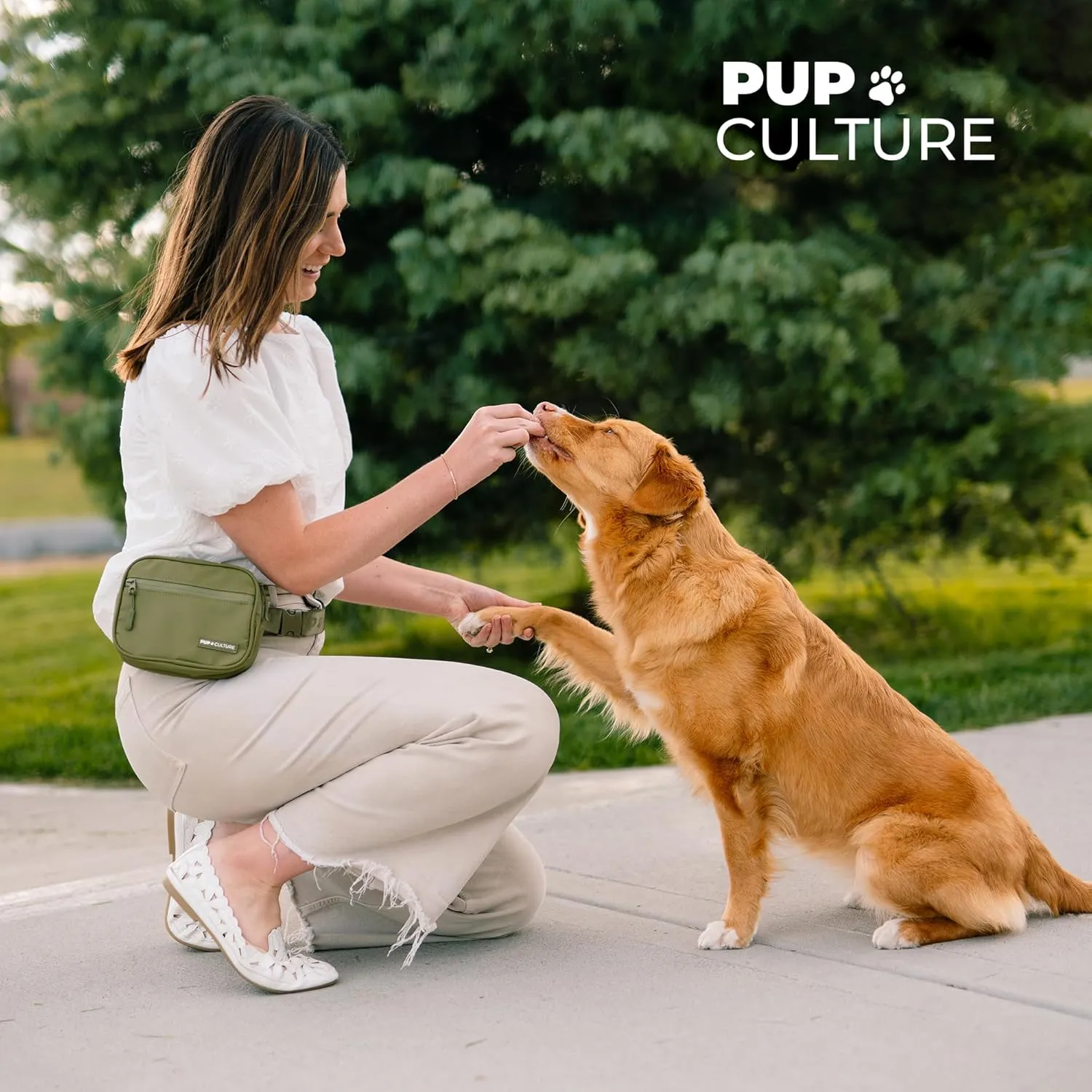 Pup Culture Cross Body Dog Training Treat Pouch | Removable for Anytime Puppy Training | Built-in Poop Bag Dispenser & Used Bag Holder | Stylish Green