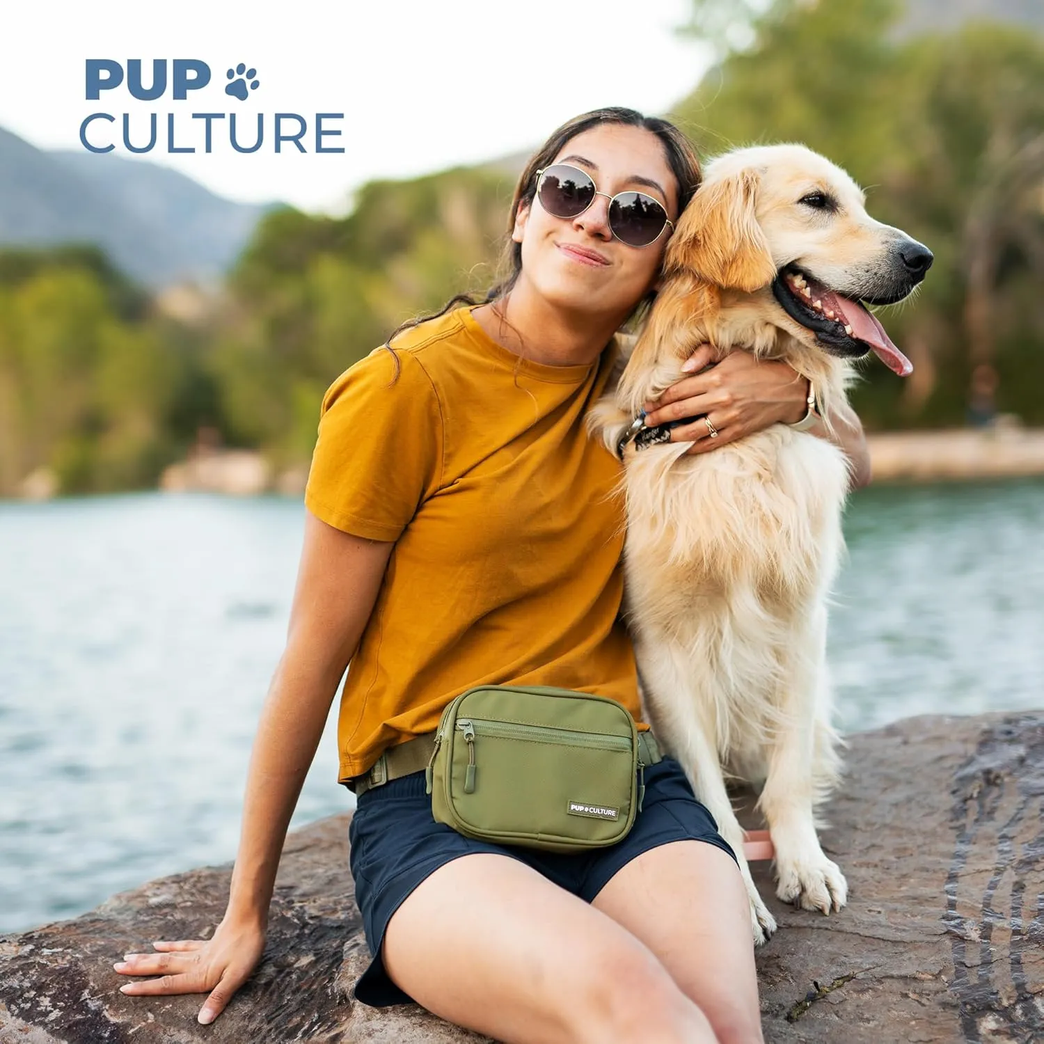 Pup Culture Cross Body Dog Training Treat Pouch | Removable for Anytime Puppy Training | Built-in Poop Bag Dispenser & Used Bag Holder | Stylish Green