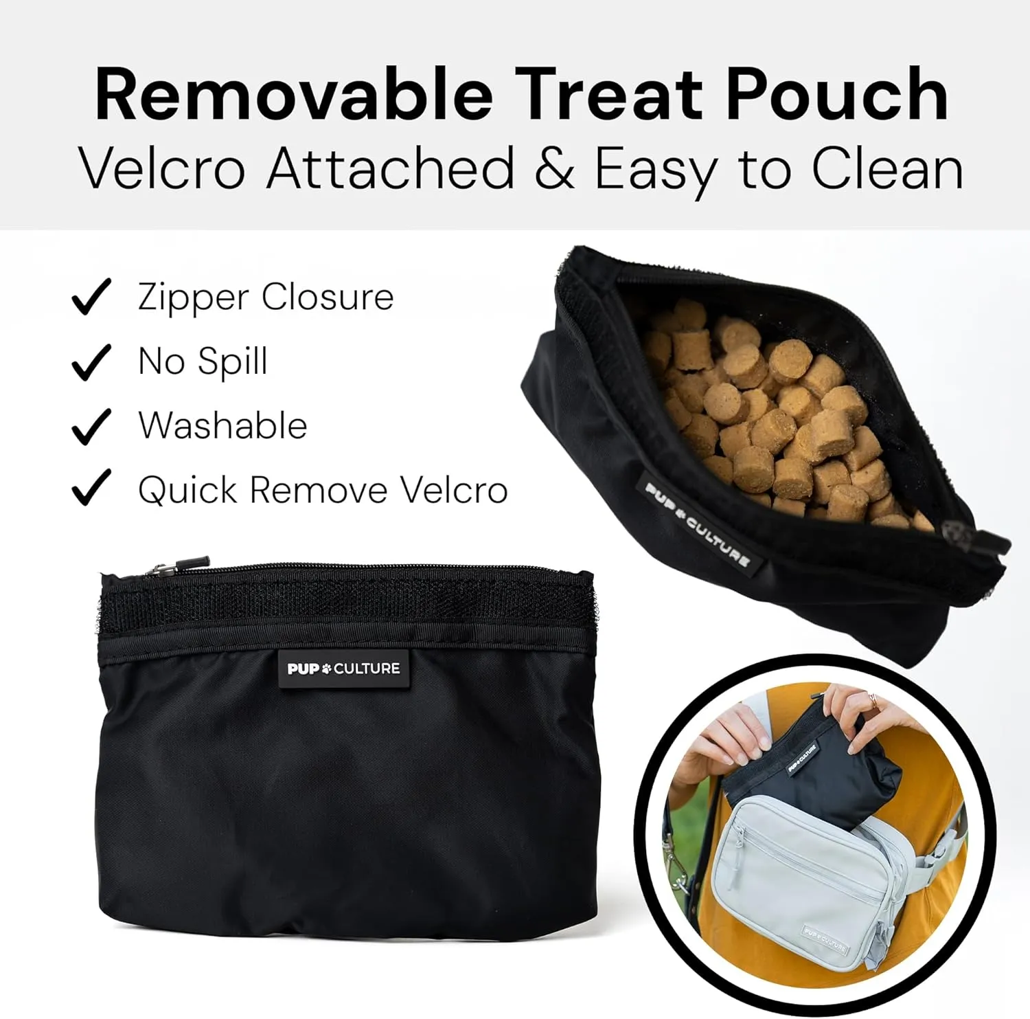 Pup Culture Cross Body Dog Training Treat Pouch | Removable for Anytime Puppy Training | Built-in Poop Bag Dispenser & Used Bag Holder | Stylish Green