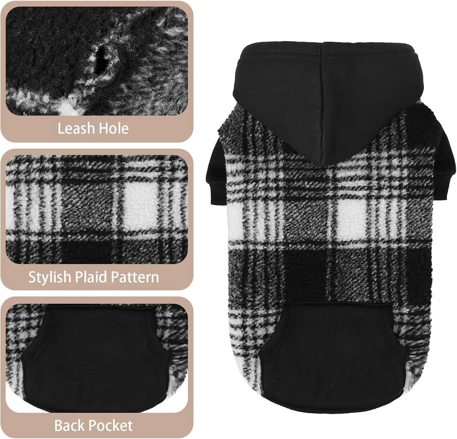 PUPTECK Dog Hoodie Puppy Sweatshirt Warm Dog Sweater Winter Clothes Cold Weather Coats for Small Medium Large Dogs, Black, M