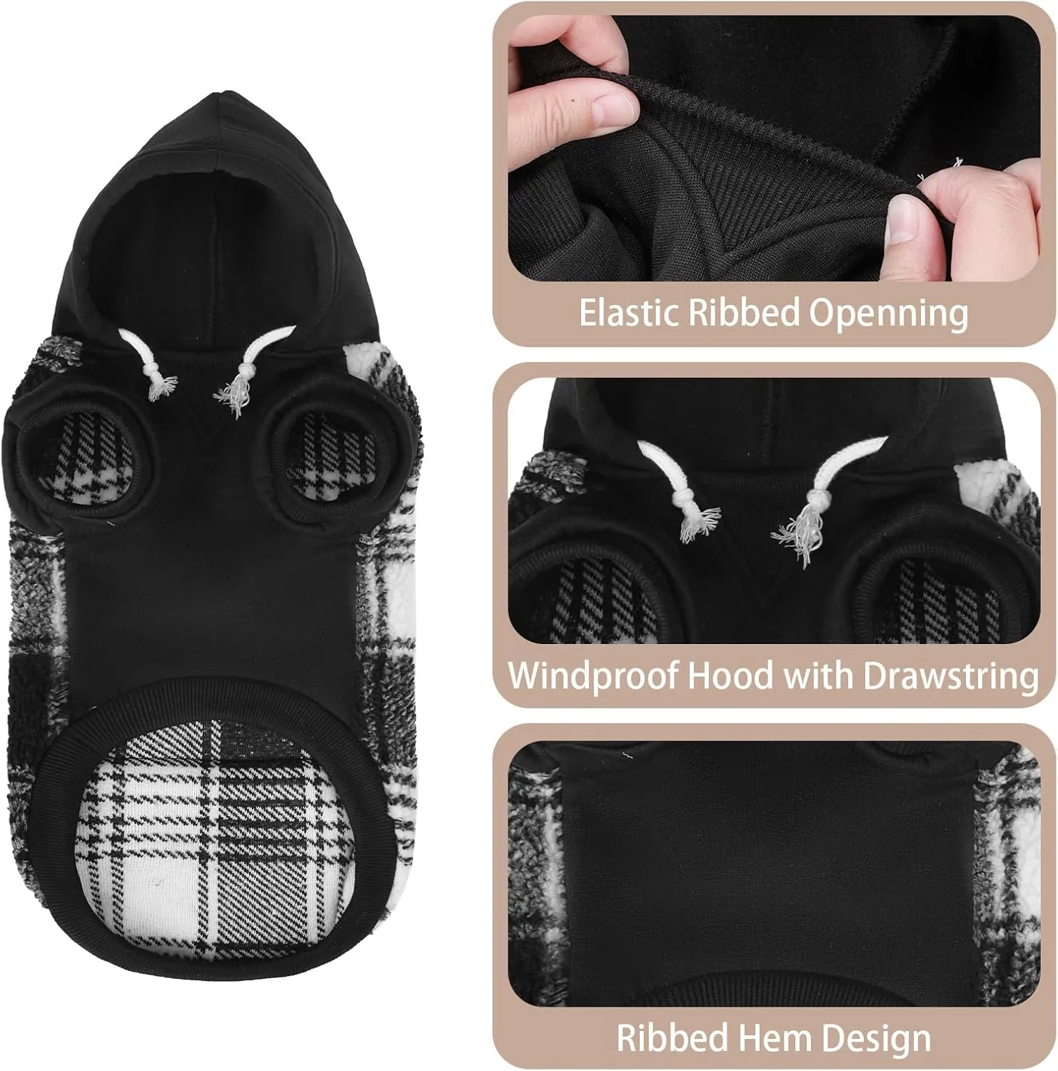PUPTECK Dog Hoodie Puppy Sweatshirt Warm Dog Sweater Winter Clothes Cold Weather Coats for Small Medium Large Dogs, Black, M