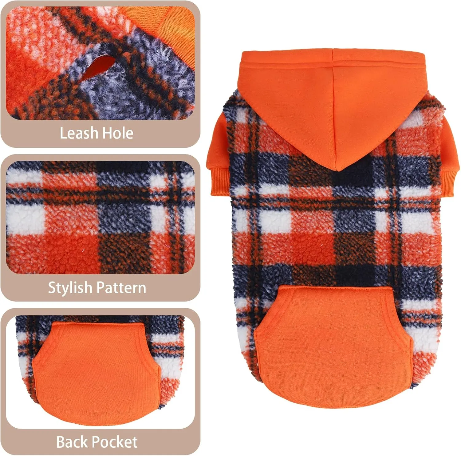 PUPTECK Dog Hoodie Puppy Sweatshirt Warm Dog Sweater Winter Clothes Cold Weather Coats for Small Medium Large Dogs, Orange, M