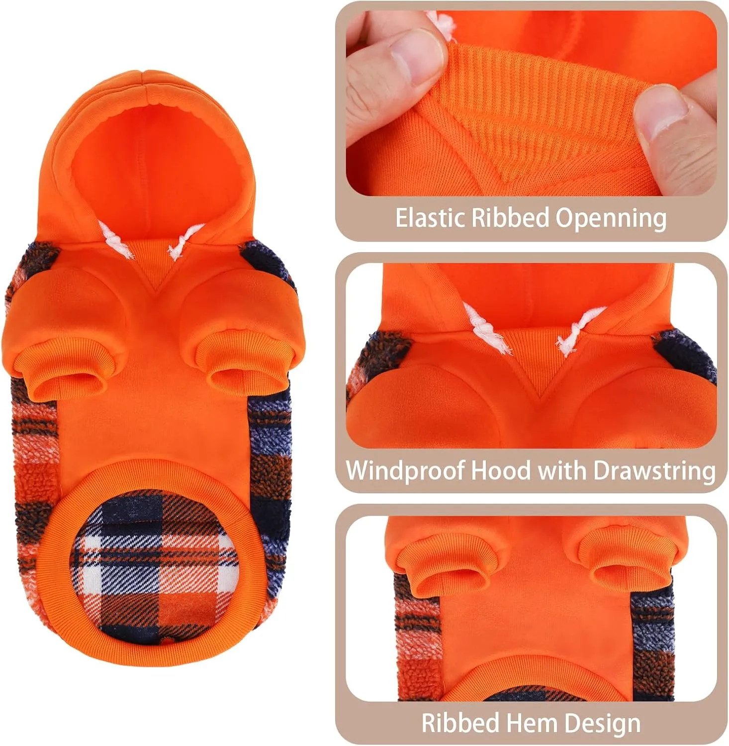 PUPTECK Dog Hoodie Puppy Sweatshirt Warm Dog Sweater Winter Clothes Cold Weather Coats for Small Medium Large Dogs, Orange, M