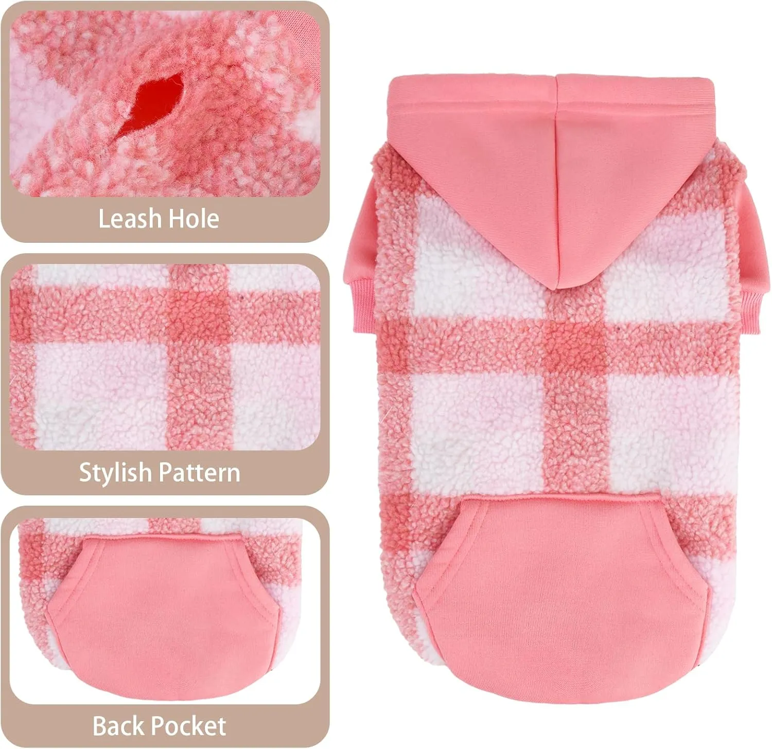 PUPTECK Dog Hoodie Puppy Sweatshirt Warm Dog Sweater Winter Clothes Cold Weather Coats for Small Medium Large Dogs, Pink, M