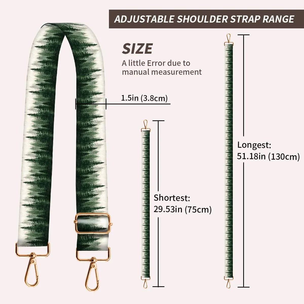 Purse Strap Replacement Crossbody, 3.8cm Wide Shoulder Strap Adjustable Replacement Belt Gold Buckle, Handbag Crossbody Bag Strap Green Fire Forests