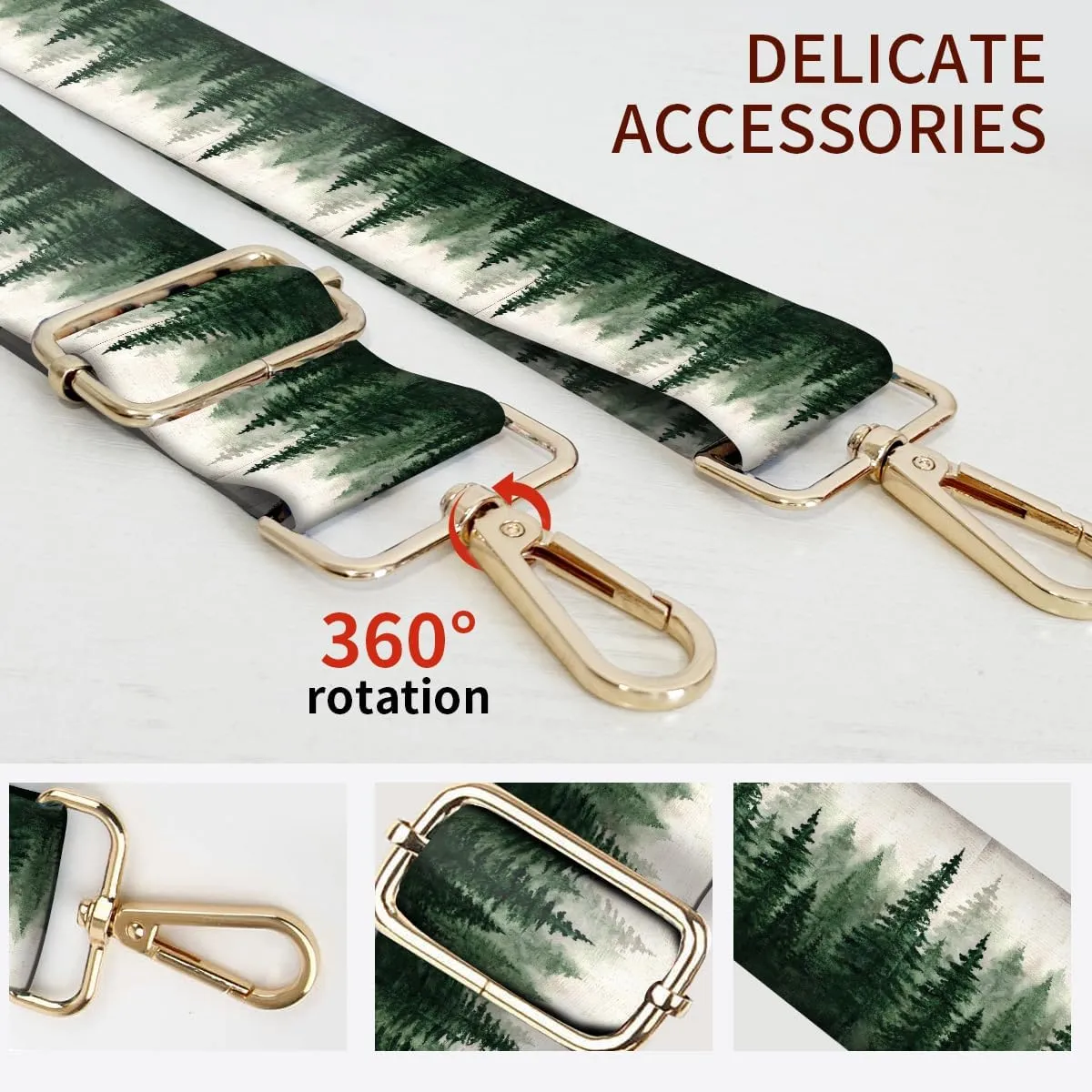 Purse Strap Replacement Crossbody, 3.8cm Wide Shoulder Strap Adjustable Replacement Belt Gold Buckle, Handbag Crossbody Bag Strap Green Fire Forests