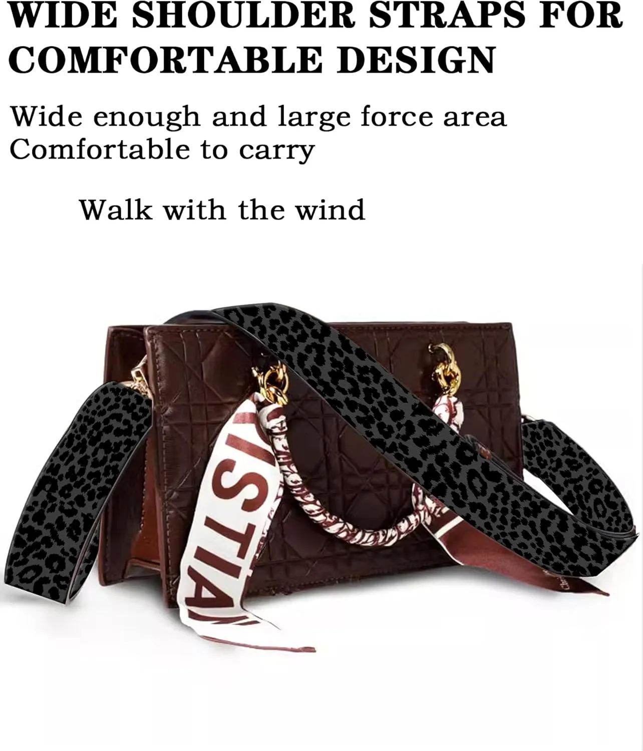 Purse Straps Rose Gold Buckles Wide Shoulder Strap,Fashion Adjustable Replacement Belt for Crossbody Canvas Bag Handbag(Black Leopard Skin)