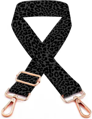 Purse Straps Rose Gold Buckles Wide Shoulder Strap,Fashion Adjustable Replacement Belt for Crossbody Canvas Bag Handbag(Black Leopard Skin)