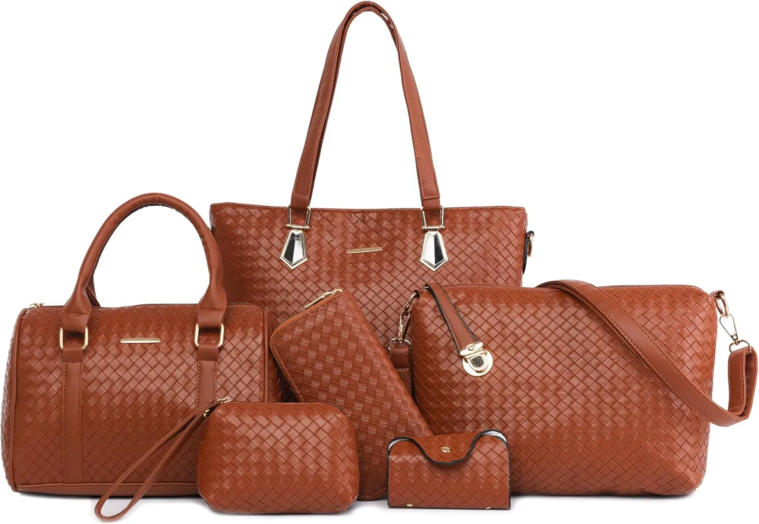 Purses and Handbags for Women Synthetic Leather Tote Crossbody Bags Satchel Purses Set 6pcs