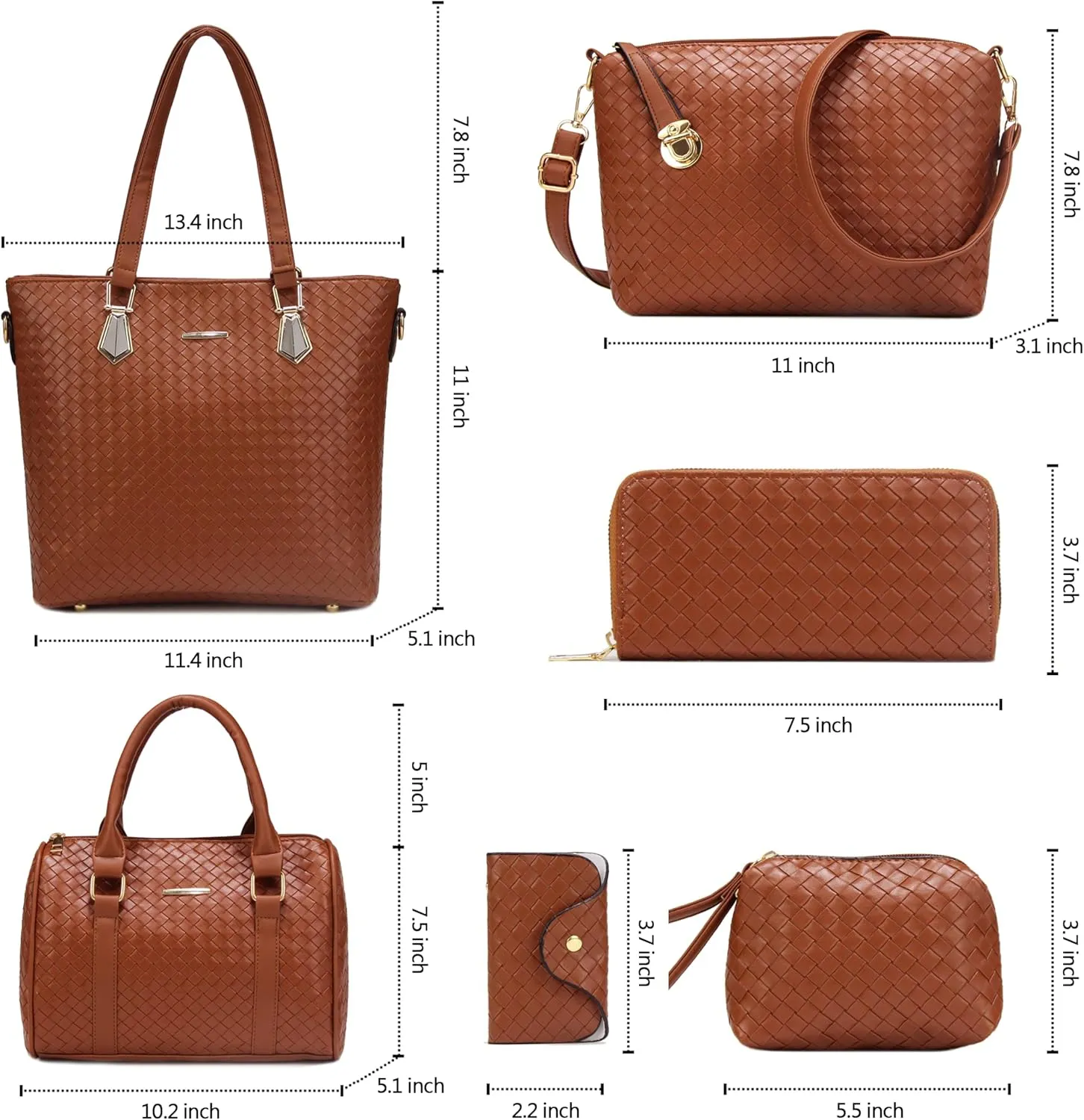 Purses and Handbags for Women Synthetic Leather Tote Crossbody Bags Satchel Purses Set 6pcs