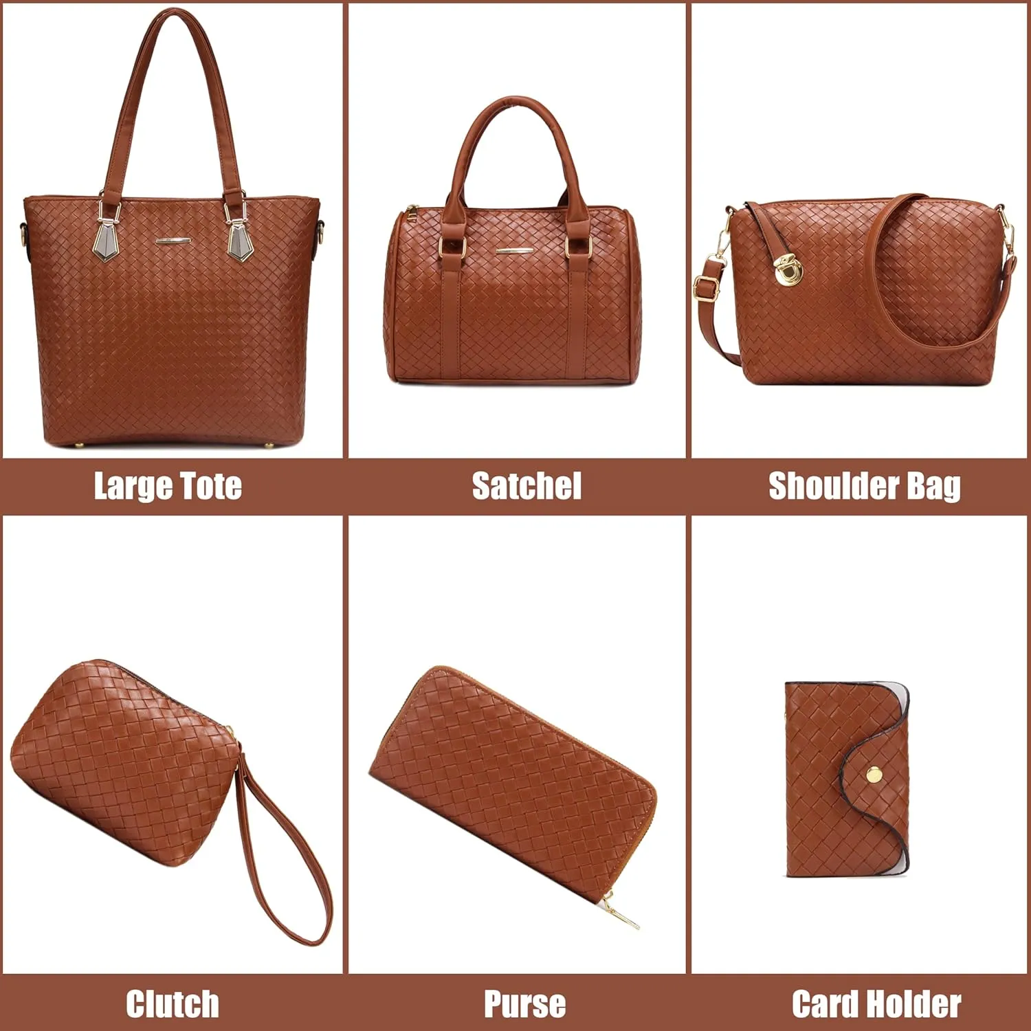 Purses and Handbags for Women Synthetic Leather Tote Crossbody Bags Satchel Purses Set 6pcs