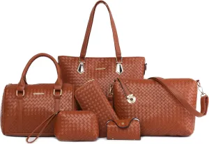 Purses and Handbags for Women Synthetic Leather Tote Crossbody Bags Satchel Purses Set 6pcs