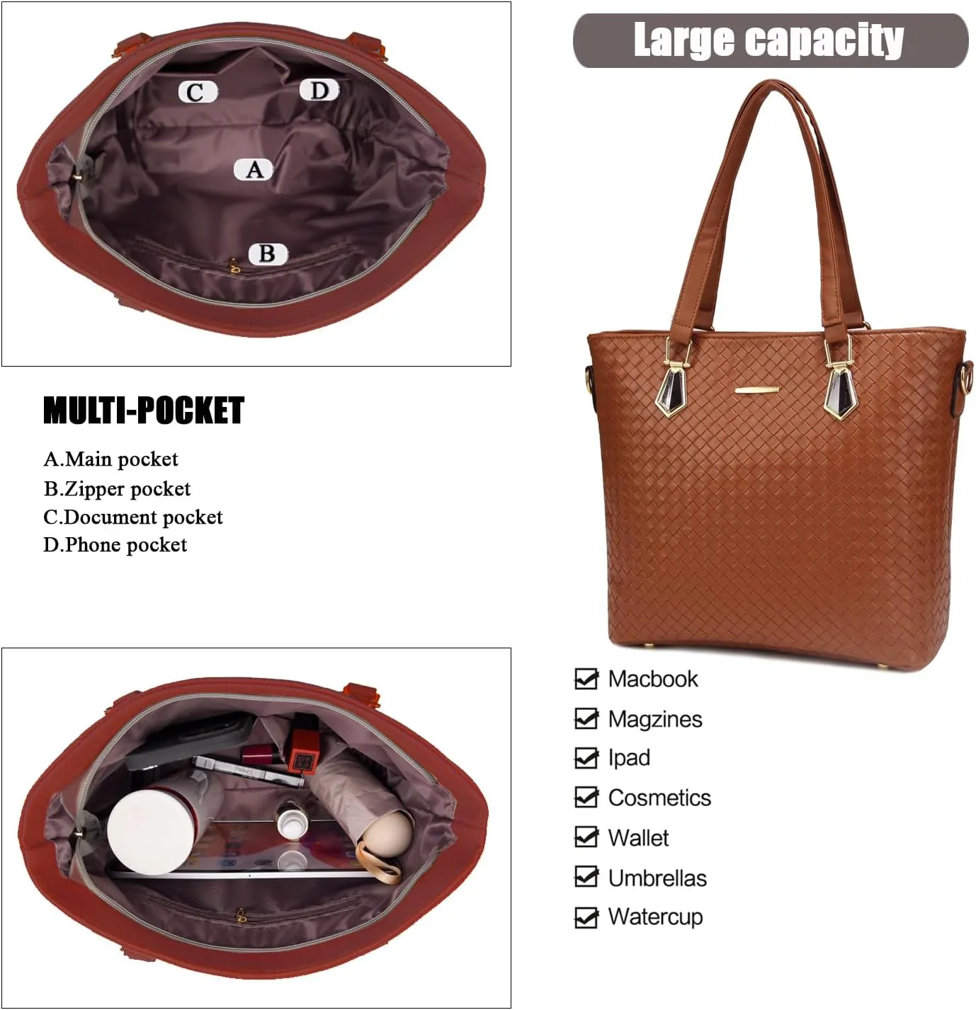 Purses and Handbags for Women Synthetic Leather Tote Crossbody Bags Satchel Purses Set 6pcs