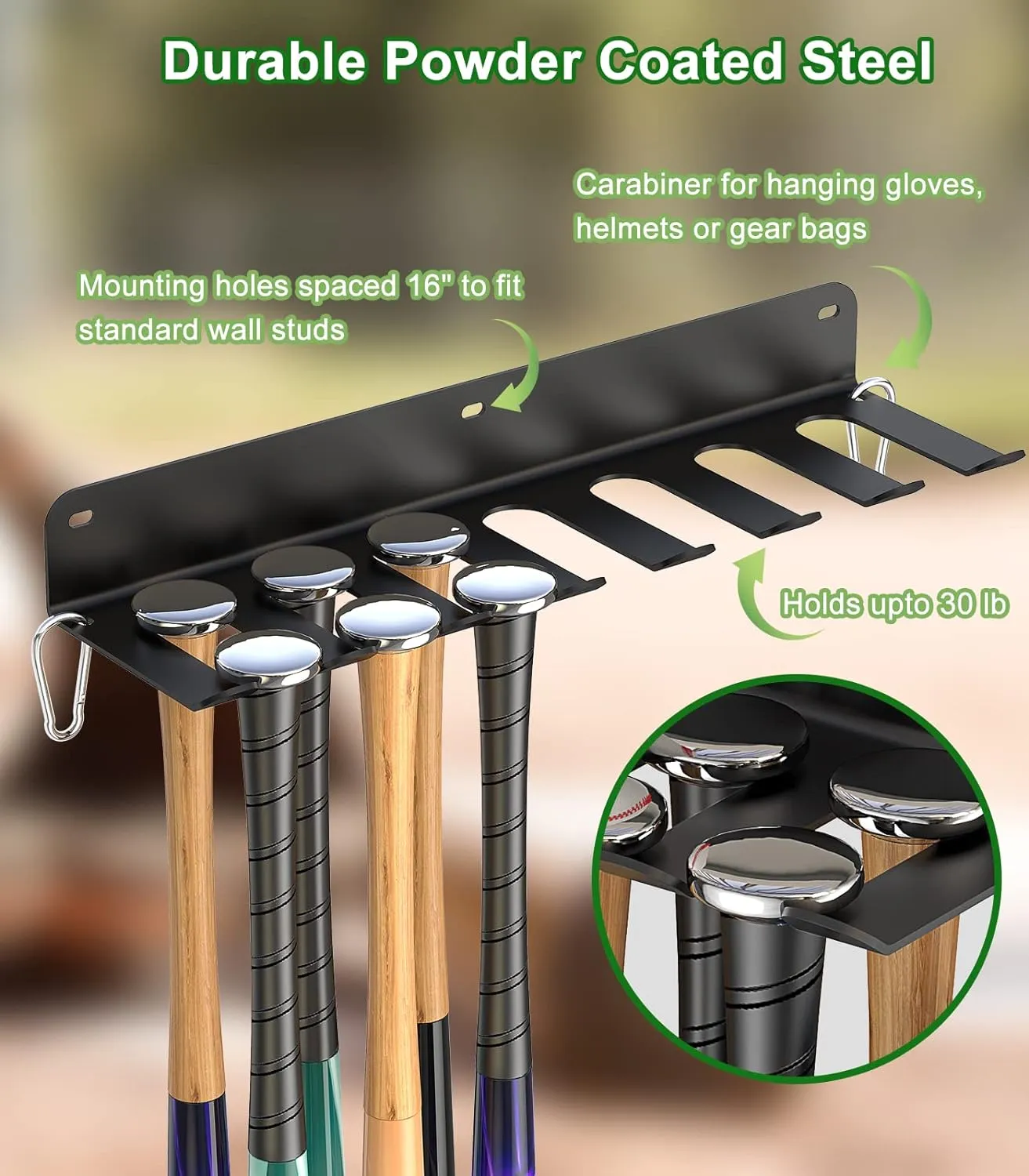 QBA 2 Pack Baseball Bat Rack, Baseball Bat Holder Wall Mount, Holds 14 Bats, Bat Organizer for Dugout Fence Home Garage, Black