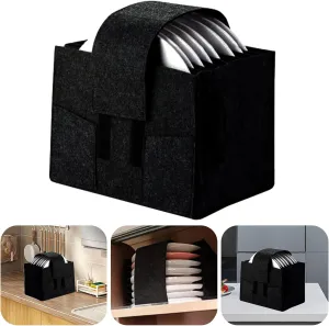 Qivine Caravan Plate Holder, Motorhome Kitchen Cupboard Storage for 8 Plates Camping Dinnerware Storage Camping Plate Holder for Campervan Boat Cupboard (Black)