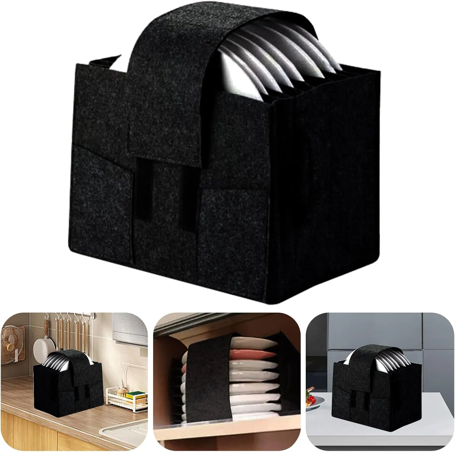 Qivine Caravan Plate Holder, Motorhome Kitchen Cupboard Storage for 8 Plates Camping Dinnerware Storage Camping Plate Holder for Campervan Boat Cupboard (Black)