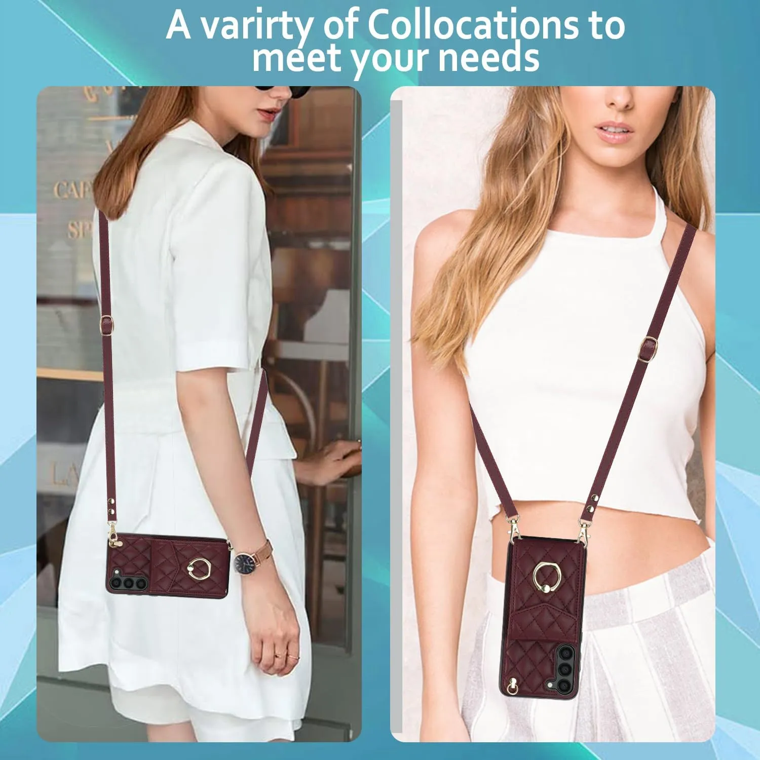 QLTYPRI Crossbody Wallet Case for Samsung Galaxy S23, PU Leather Phone Case with RFID Blocking Card Slots Holder Ring Kickstand Wrist Strap Lanyard Handbag Purse Cover for Samsung S23 – Wine Red