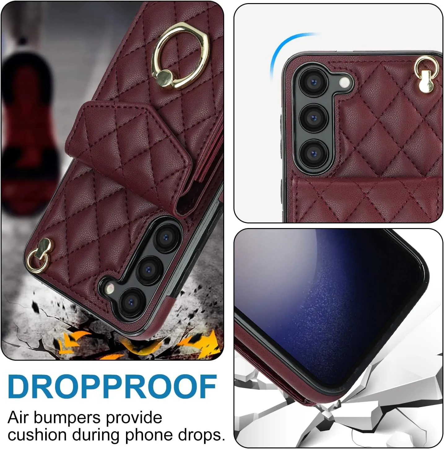 QLTYPRI Crossbody Wallet Case for Samsung Galaxy S23, PU Leather Phone Case with RFID Blocking Card Slots Holder Ring Kickstand Wrist Strap Lanyard Handbag Purse Cover for Samsung S23 – Wine Red