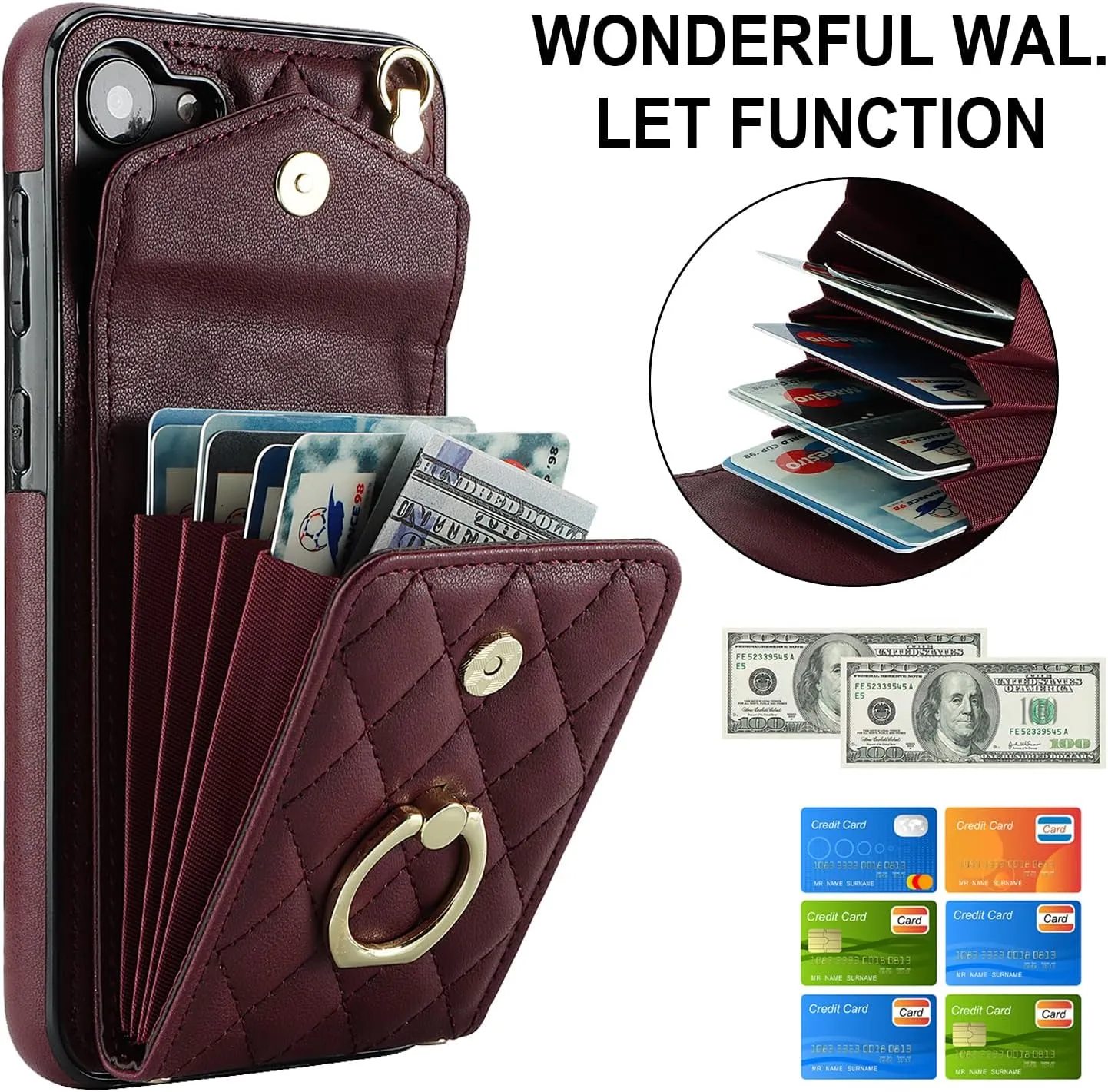 QLTYPRI Crossbody Wallet Case for Samsung Galaxy S23, PU Leather Phone Case with RFID Blocking Card Slots Holder Ring Kickstand Wrist Strap Lanyard Handbag Purse Cover for Samsung S23 – Wine Red